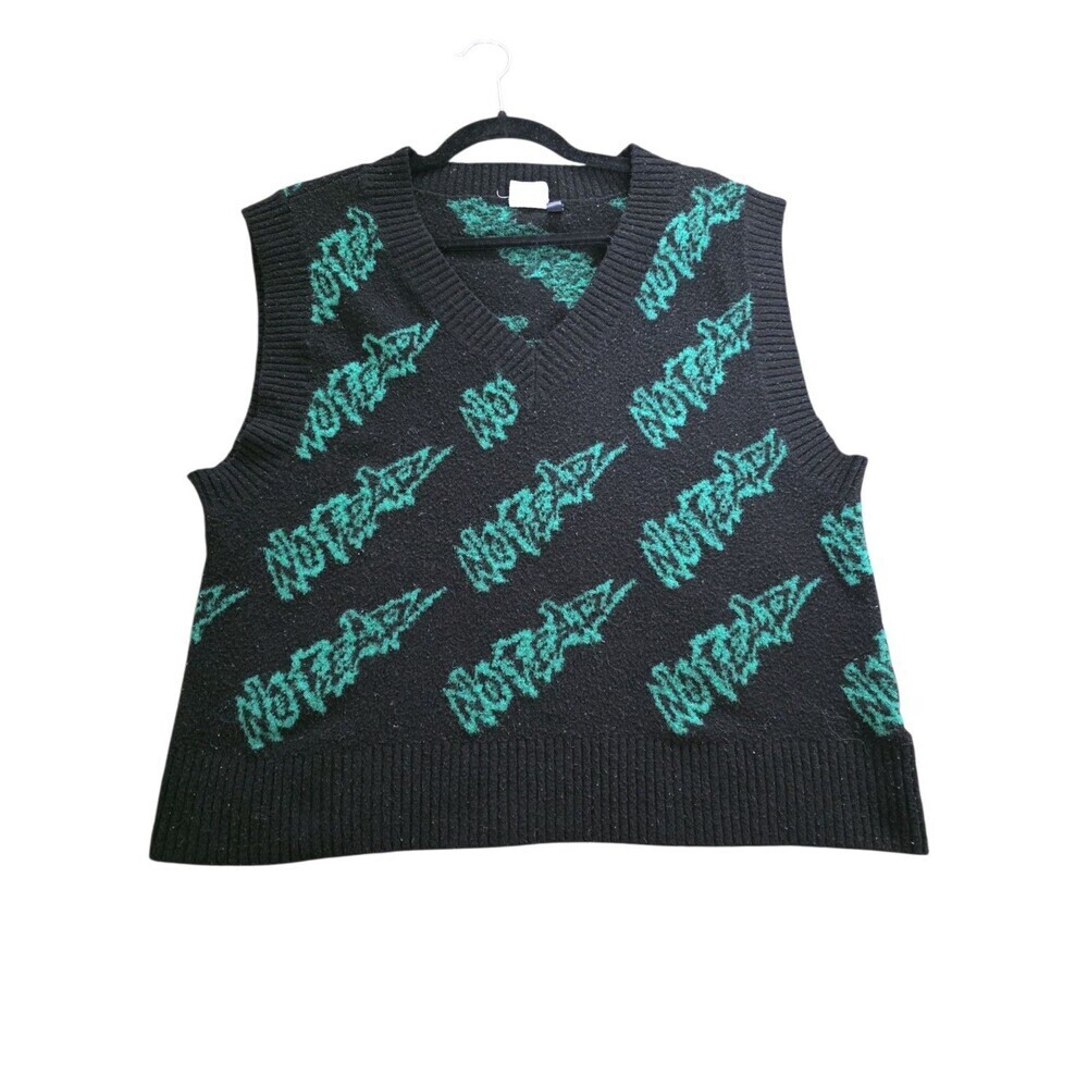 H&M X No Fear Preppy All Over Print Sweater Vest Men’s Sz Medium Black Green